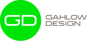 Logo von Gahlow Design, Grüne Kreisfläche mit den Initialen G und D