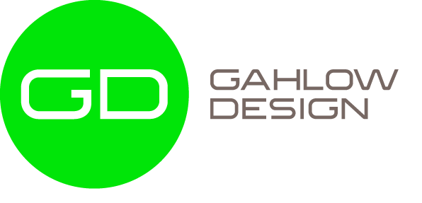 Logo von Gahlow Design, Grüne Kreisfläche mit den Initialen G und D